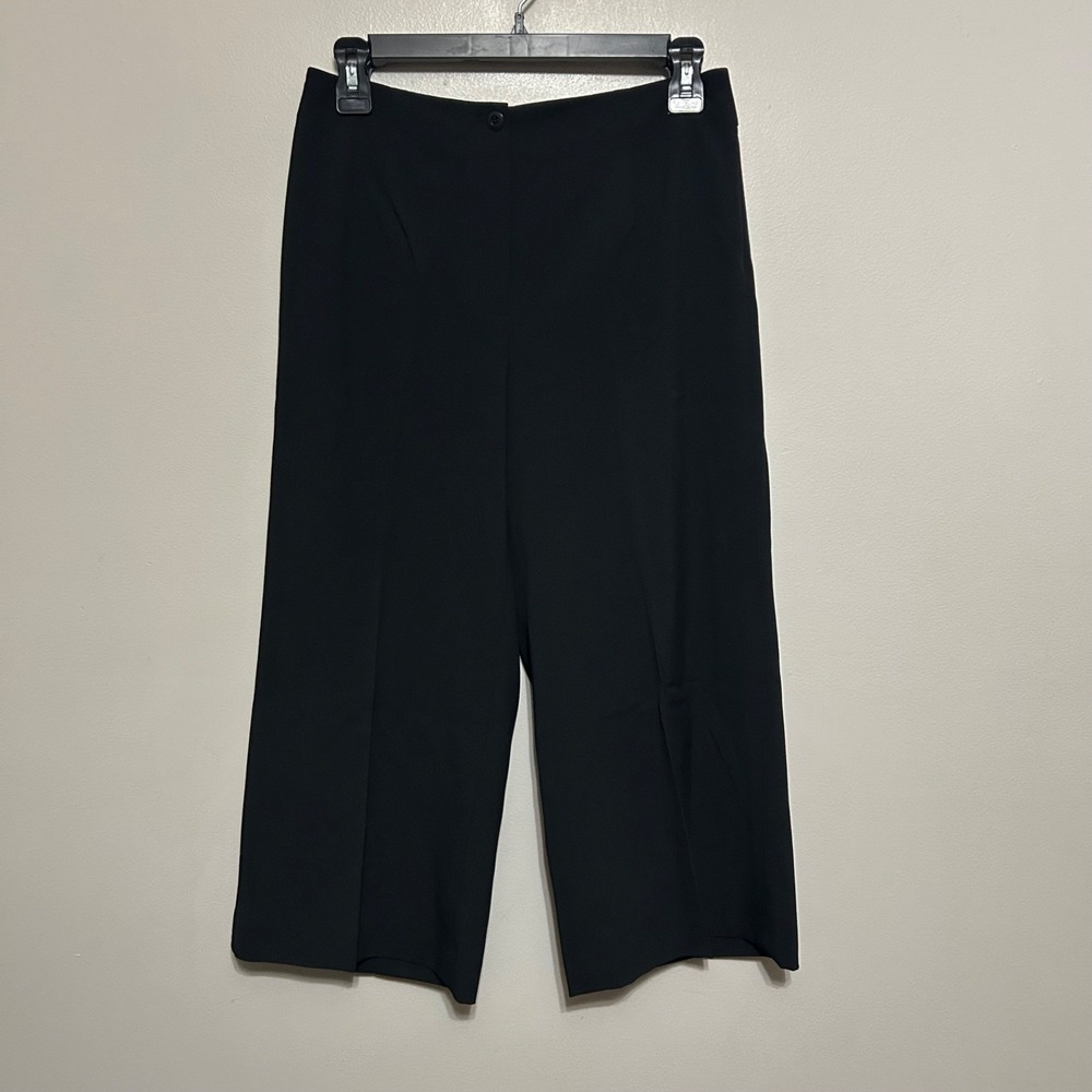 Talbots Womens Pants 4P Black Wide Leg Crop Career Trouser Quiet Luxury Business